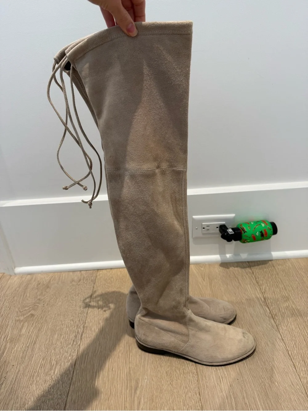 Stuart Weitzman Over-the-Knee Suede Boots in Beige